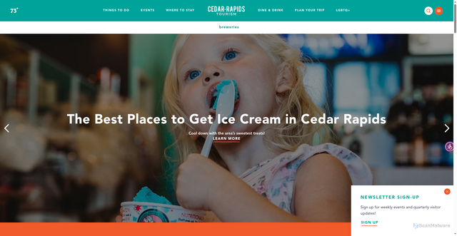 Security scan screenshot of https://www.tourismcedarrapids.com/restaurants/