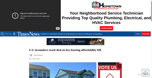 Security scan screenshot of https://timesnews.net/news/378254/us-lawmakers-reach-deal-on-key-housing-affordability-bill/