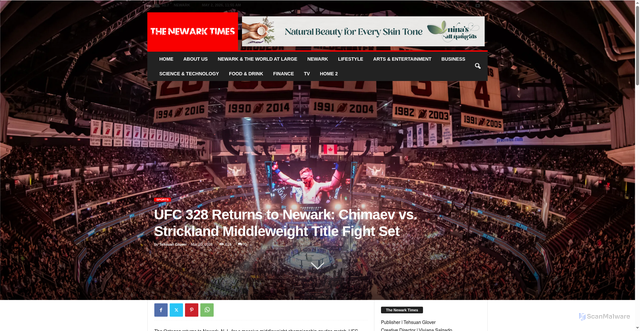 Security scan screenshot of https://thenewarktimes.com/ufc-328-returns-to-newark-chimaev-vs-strickland-middleweight-title-fight-set/
