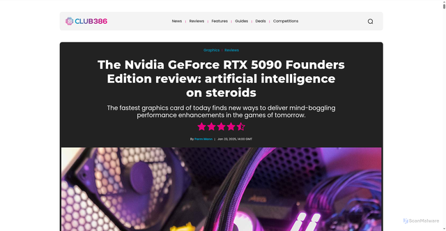 Security scan screenshot of https://www.club386.com/nvidia-geforce-rtx-5090-review/