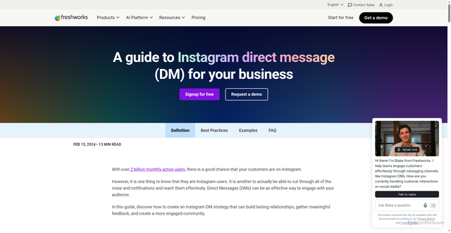 Security scan screenshot of https://www.freshworks.com/instagram-marketing/direct-messages/