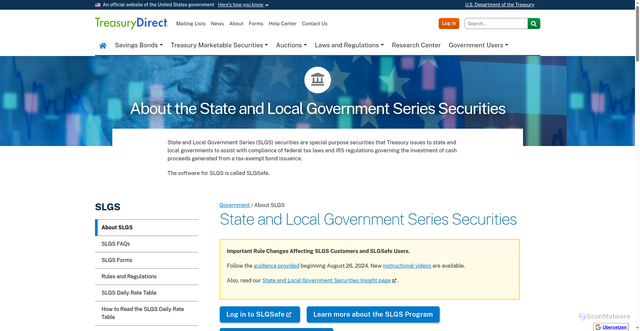 Security scan screenshot of https://www.treasurydirect.gov/government/slgs/