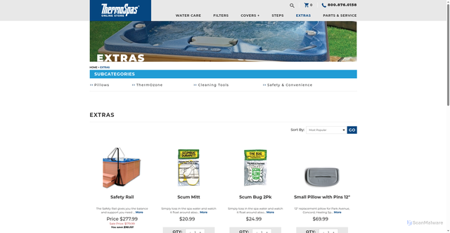 Security scan screenshot of https://online.thermospas.com/Extras-s/1.htm