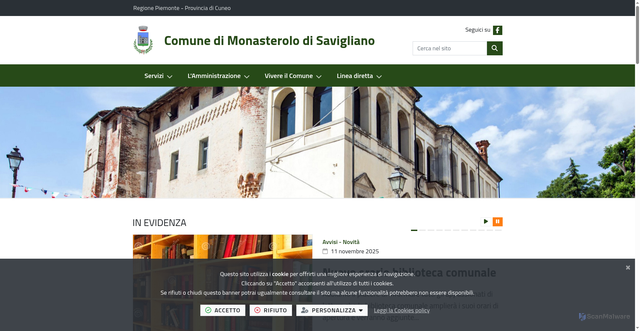 Security scan screenshot of https://www.comune.monasterolodisavigliano.cn.it/it-it/home