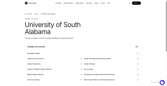 Security scan screenshot of https://www.faculty-atlas.com/quick-start/AL/University%20of%20South%20Alabama