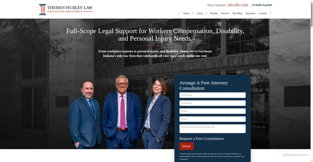 Security scan screenshot of https://www.theisenhubleylaw.com/
