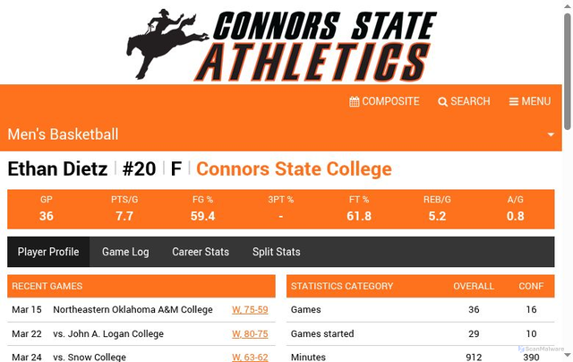 Security scan screenshot of https://www.connorsathletics.com/sports/mbkb/2024-25/players/ethandietzq8jn