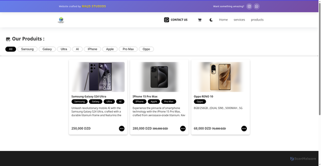 Security scan screenshot of https://phone-store-template.pages.dev/products