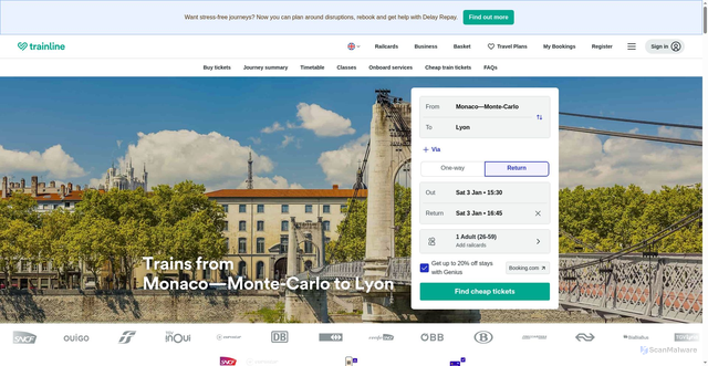 Security scan screenshot of https://www.thetrainline.com/en/train-times/monaco-monte-carlo-to-lyon