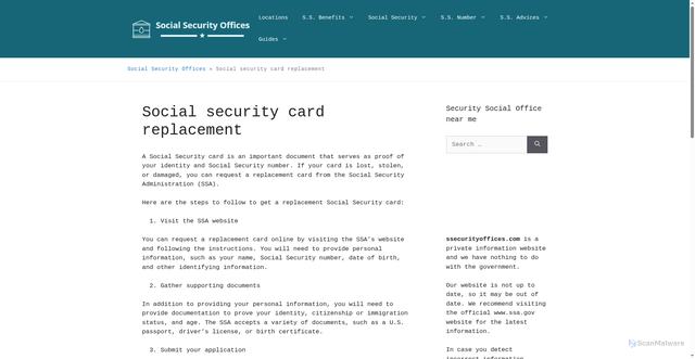 Security scan screenshot of https://ssecurityoffices.com/social-security-card-replacement/