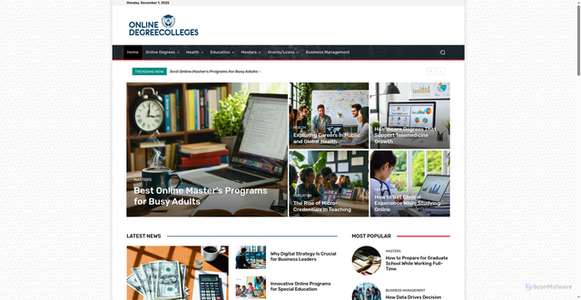 Security scan screenshot of https://results.onlinedegreecolleges.com/
