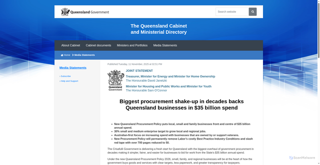 Security scan screenshot of https://statements.qld.gov.au/statements/103905