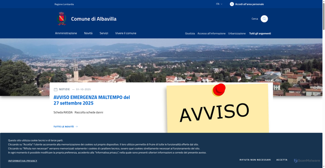 Security scan screenshot of https://www.comune.albavilla.co.it/