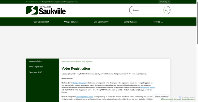 Security scan screenshot of https://www.villageofsaukvillewi.gov/427/Voter-Registration