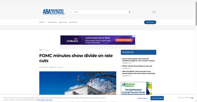 Security scan screenshot of https://bankingjournal.aba.com/2025/10/fomc-minutes-show-divide-on-rate-cuts/