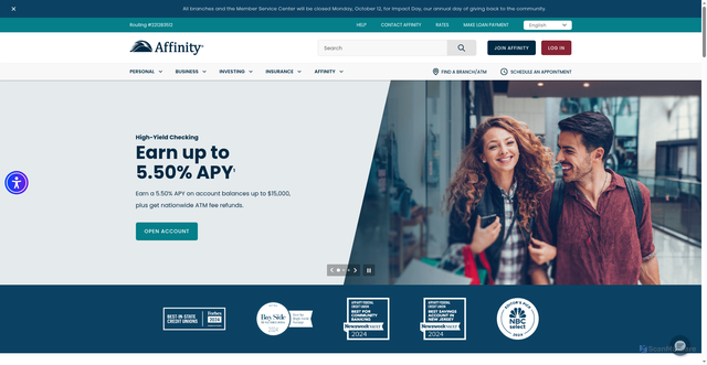 Security scan screenshot of https://affinityfcu.org