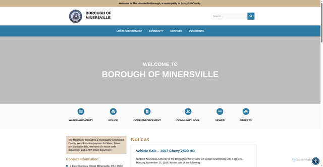 Security scan screenshot of https://minersvillepa.gov/