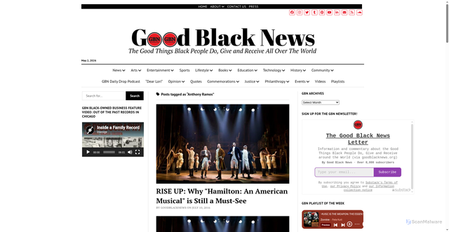 Security scan screenshot of https://goodblacknews.org/tag/anthony-ramos/