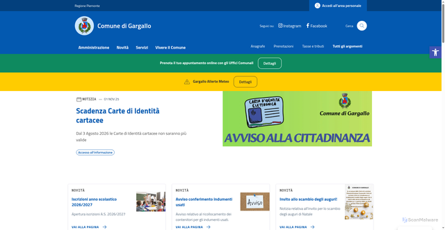 Security scan screenshot of https://comune.gargallo.no.it/