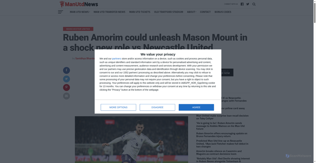 Security scan screenshot of https://manutdnews.com/ruben-amorim-could-unleash-mason-mount-in-a-shock-new-role-vs-newcastle-united/