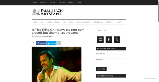 Security scan screenshot of https://palmbeachartspaper.com/is-this-thing-on-plows-old-rom-com-ground-but-charms-just-the-same/
