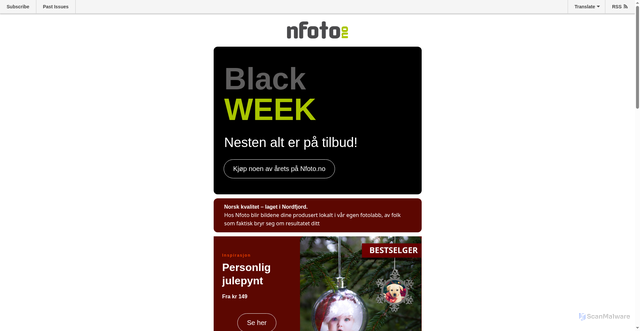Security scan screenshot of https://mailchi.mp/73bb6a421ee9/store-black-week-rabatter-p-julekort-kalendere-og-veggbilder?e=e061ddc635