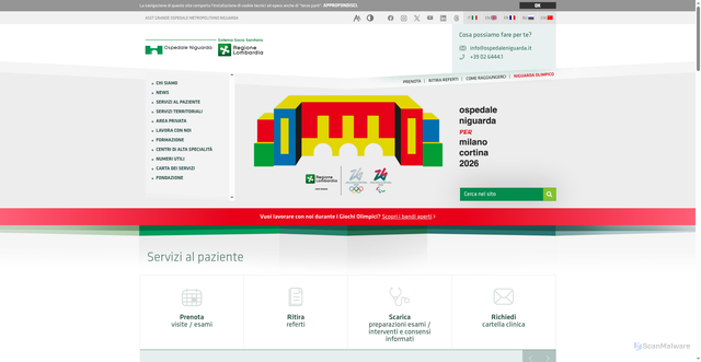 Security scan screenshot of https://www.ospedaleniguarda.it/