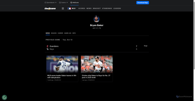 Security scan screenshot of https://es.thescore.com/mlb/players/12290-b-baker