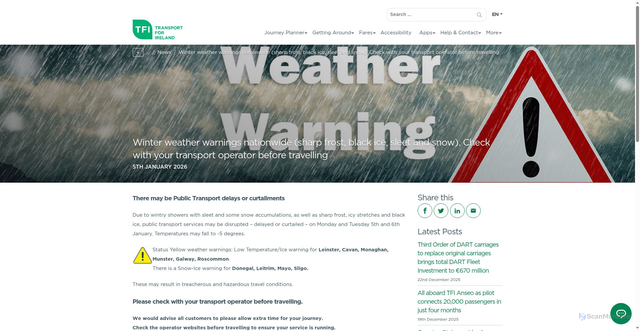 Security scan screenshot of https://www.transportforireland.ie/news/winter-weather-warnings-nationwide-sharp-frost-black-ice-sleet-and-snow-check-with-your-transport-operator-before-travelling/