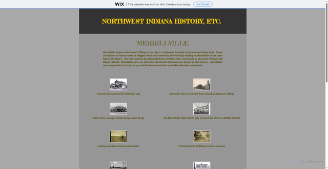 Security scan screenshot of https://marovirn.wixsite.com/nwihistory/merrillvilleindiana