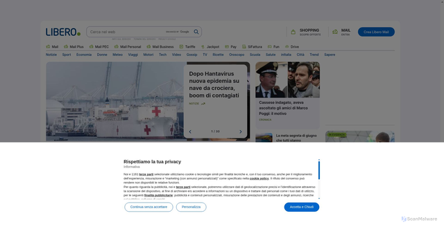 Security scan screenshot of https://libero.it