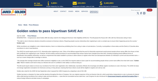 Security scan screenshot of http://golden.house.gov/media/press-releases/golden-votes-to-pass-bipartisan-save-act
