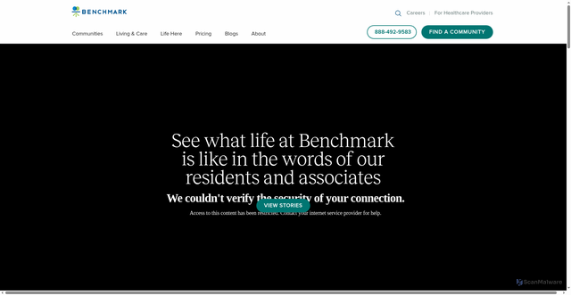 Security scan screenshot of https://benchmarkseniorliving.com