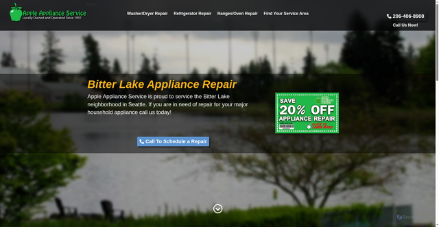 Security scan screenshot of https://appleapplianceservice.com/service-areas/bitter-lake/