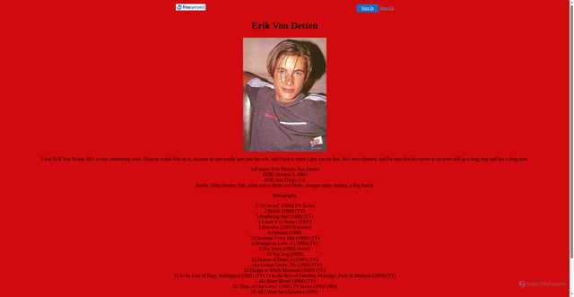 Security scan screenshot of http://amymichelle.freeservers.com/guys/erik.html