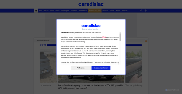 Security scan screenshot of https://caradisiac.com
