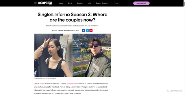 Security scan screenshot of https://www.cosmopolitanme.com/celebs/singles-inferno-season-2-couples