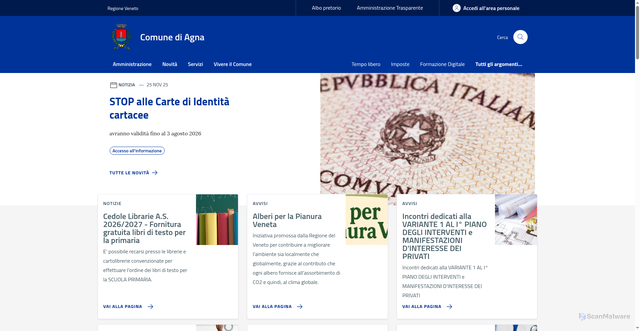 Security scan screenshot of https://www.comune.agna.pd.it