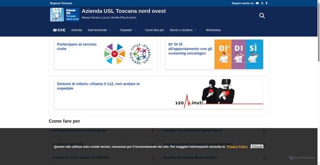 Security scan screenshot of https://www.uslnordovest.toscana.it/