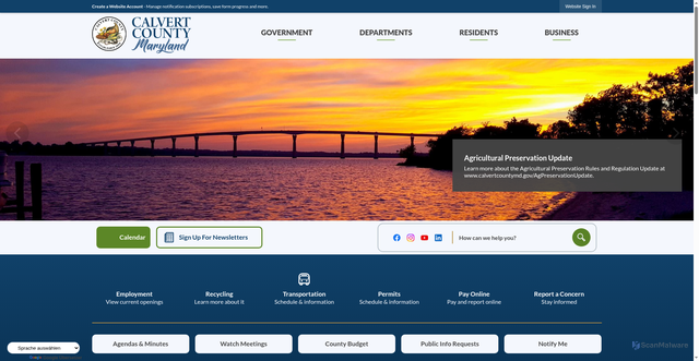 Security scan screenshot of https://calvertcountymd.gov/