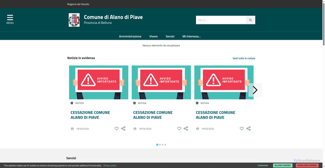 Security scan screenshot of https://www.comune.alanodipiave.bl.it/home