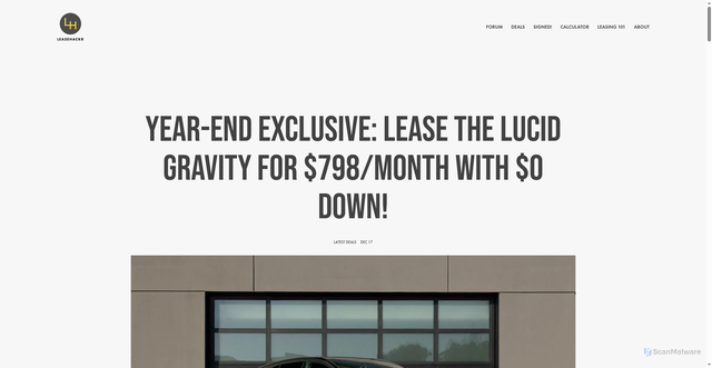 Security scan screenshot of https://leasehackr.com/blog/2025/12/17/year-end-exclusive-lease-the-new-lucid-gravity-for-798-month-0-down