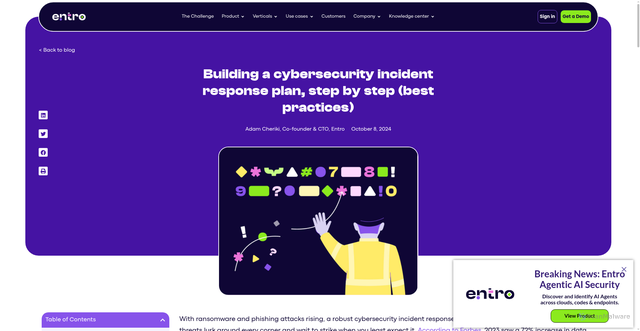 Security scan screenshot of https://entro.security/blog/best-practices-for-building-an-incident-response-plan/