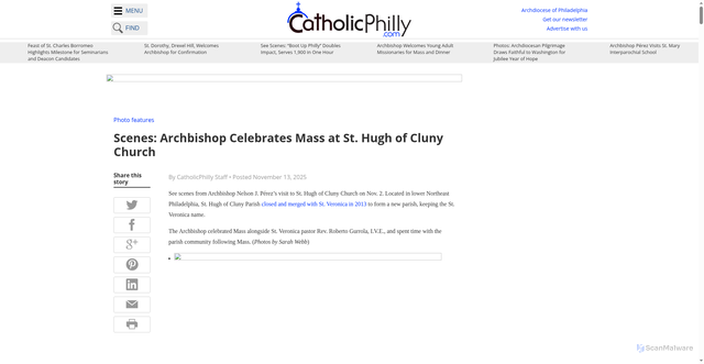 Security scan screenshot of https://catholicphilly.com/2025/11/photo-features/scenes-archbishop-celebrates-mass-at-st-hugh-of-cluny-church/