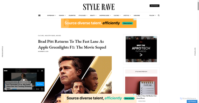 Security scan screenshot of https://www.stylerave.com/f1-the-movie-sequel/