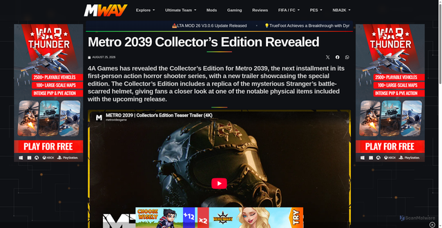 Security scan screenshot of https://www.moddingway.com/news/10087/metro-2039-collector-s-edition-revealed