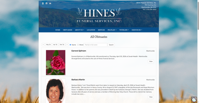 Security scan screenshot of https://www.hinesfuneralservicesinc.com/listings