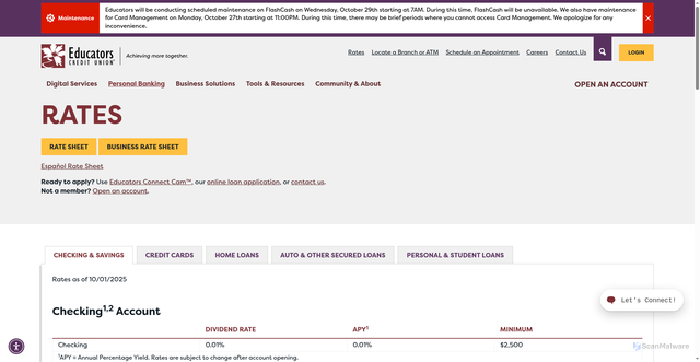 Security scan screenshot of https://www.ecu.com/rates/
