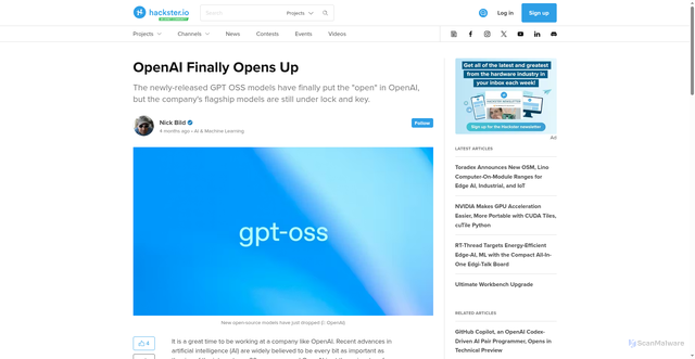 Security scan screenshot of https://www.hackster.io/news/openai-finally-opens-up-75aaec09d3f1