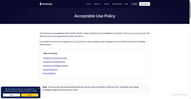 Security scan screenshot of https://sendlayer.com/blog/getting-started-with-front-customer-service-platform/